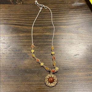 Necklace - silver, gold and brown